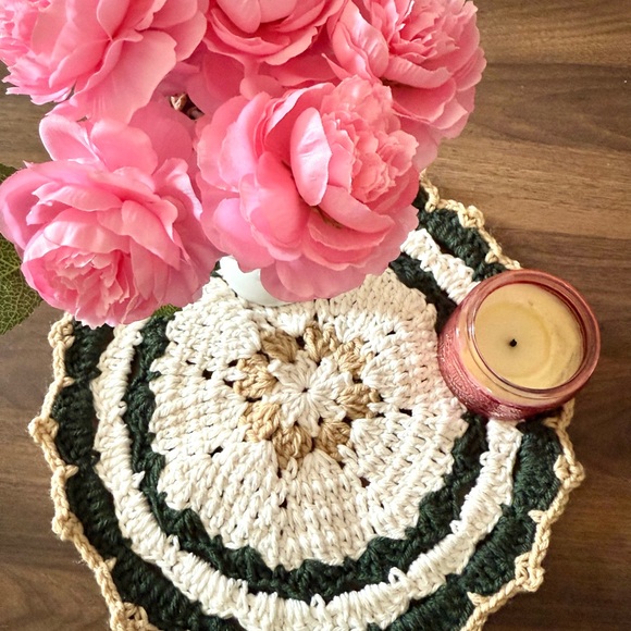 Handmade Crochet Coaster | 11x11 Inch Decorative Crochet Doily | Farmhouse - Picture 4 of 6